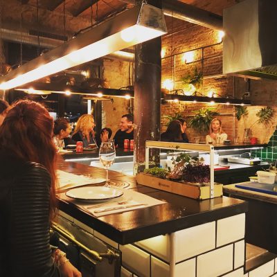 Microgreen display on a bar in Barcelona